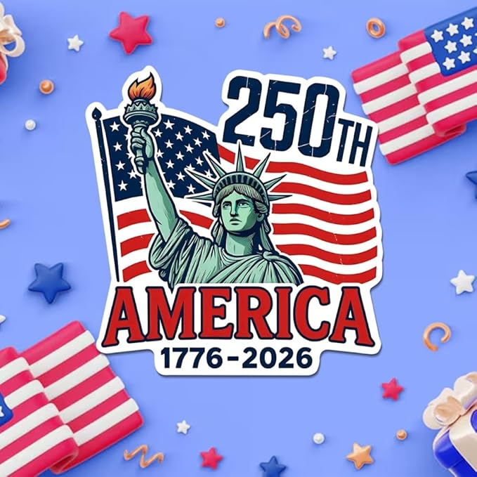 HANDICHI Design 5 Pack 5 Inch America 250th Anniversary Stickers (1776–2026), Patriotic Statue of Liberty & USA Flag Vinyl Decals