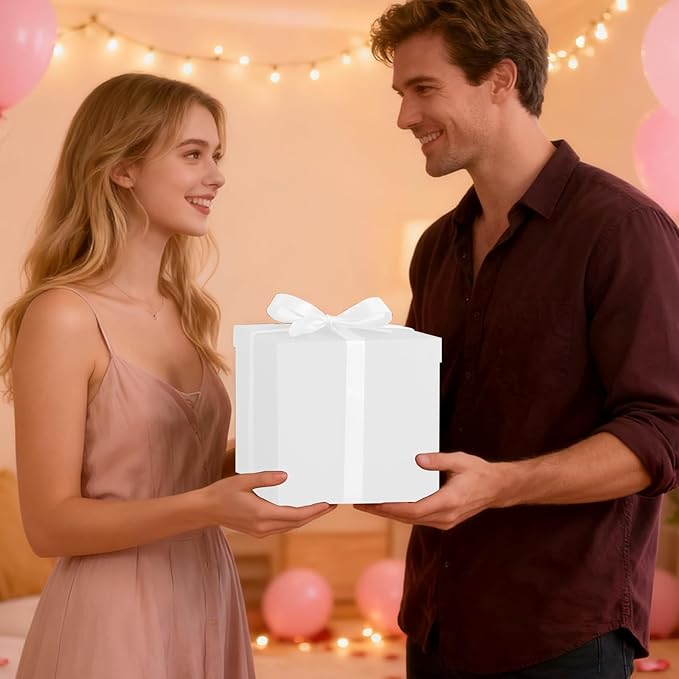 Donyang Gift Box, 12x12x10 inches Large White Gift Boxes for Presents with Lids, Birthday Box, Groomsman Proposal Box, for Wedding, Valentine's Day, Mother's Day, Halloween, Christmas Gift Packging