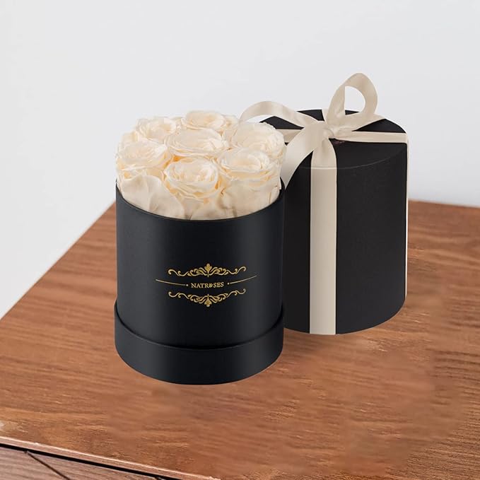 NATROSES 7 Piece Preserved Roses in a Box, Preserved Flowers for Birthday, Flower Gifts for Mothers Day (Buttermilk)