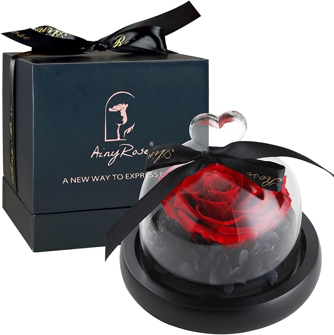 SW Forever Preserved Real Rose in Glass Dome - Eternal Heart Design, Rose Flower Birthday Gifts for Women, Valentine's Day, Mother's Day, Christmas, Anniversary - Unique Gift for Her, Wife, Mom