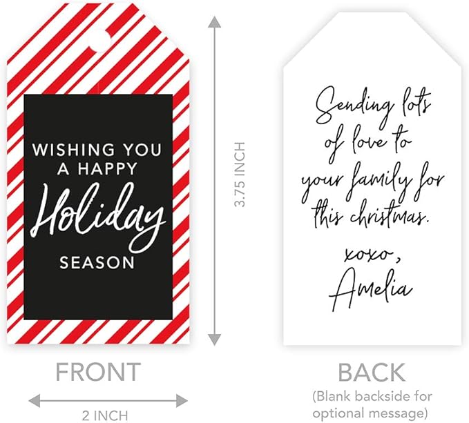 Andaz Press Christmas Holiday Season Classic Gift Tags, Merry Christmas to from and Wishing You A Happy Holiday Season, Candy Cane Striped Design, for Holiday Events, Parties, and Favors, 60-Pack