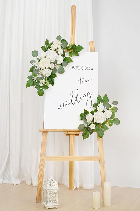 WEIERYUE(Pack of 2 Artificial Flowers Decorations, Wedding Flowers, Wedding, Banquet, Party, Reception Entrance Welcome Sign and Background Decoration(White)