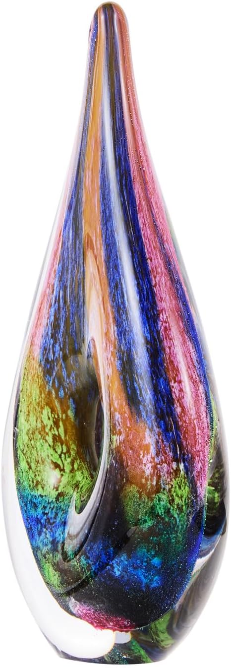 Luxury Lane Hand Blown Abstract Hollow Tear Drop Sommerso Art Glass Sculpture for Home Decor 11.5 inch Tall Centerpiece Table Decoration