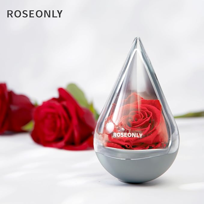 Preserved Rose with Water-Drop Shape, Eternal Flowers Gifts for Women Girlfriend Wife Mothers Real Roses Presents for Her Valentine's Day Christmas Birthday Mother's Day Anniversary (Blue)