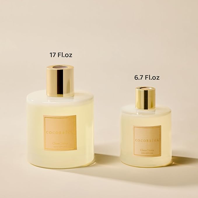 COCORRÍNA Reed Diffuser - Clean Linen 17 Fl.oz Reed Diffuser with 8 Sticks Scented Diffuser with Preserved Flowers for Bathroom Home Decor