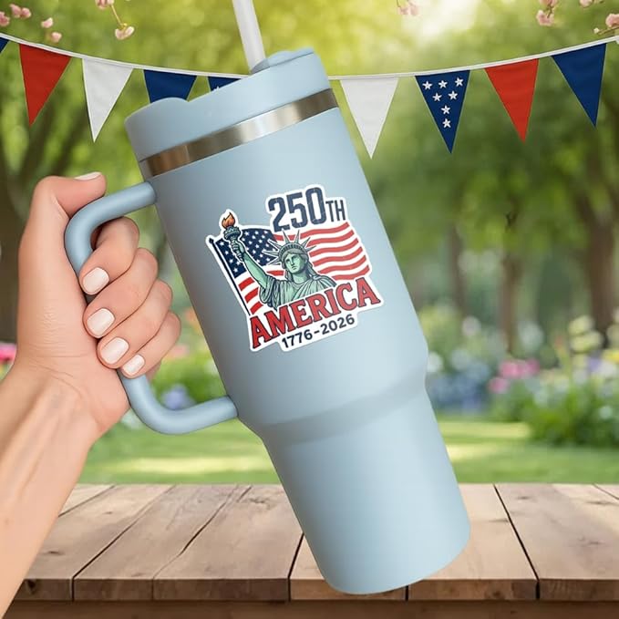 HANDICHI Design 5 Pack 5 Inch America 250th Anniversary Stickers (1776–2026), Patriotic Statue of Liberty & USA Flag Vinyl Decals