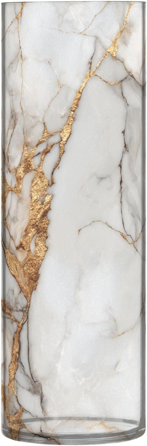 ALAZA White Gilded Marble Pattern Flower Vases for Home Decor Kitchen Bedroom Living Room Bathroom Office Table Decorations