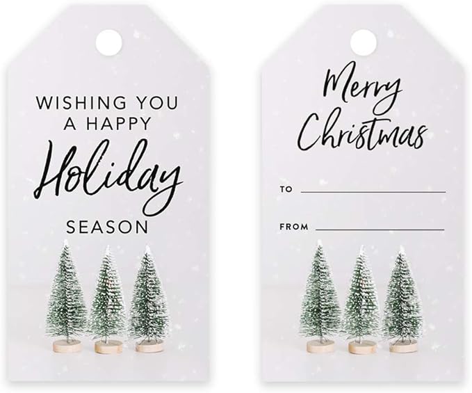 Andaz Press Christmas Holiday Season Classic Gift Tags, Merry Christmas to from and Wishing You A Happy Holiday Season, Bottle Brush Christmas Tree Design, Holiday Events, Parties, Favors, 60-Pack