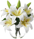Artificial Flowers Tiger Lily Arrangement in Glass Vase Real Touch Silk Flowers White Lilies with Faux Water for Office Home Table Wedding Decor