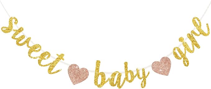 BEISHIDA Gold Glitter Girl Baby Banner,NO DIY, Pre-Strung Baby Gender Party Banner For Girls, Girl Shower Decorations,First Birthday Sweet party supplies