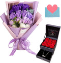 EIGHTOWN Roses Bouquet Fake Artificial Flower - Preserved Red Flowers with Love Necklace for Her - Unique Gifts Valentine's Day, Mother's Day, Thanksgiving, Birthday, Anniversary