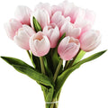 Buart Artificial Tulip in Bulk for Home Kitchen Wedding Bridal Bouquet,Fake Flowers for Valentine's Day Mother's Day Easter Table Centerpieces Decorations(Large Size,Pink,Real-Touch,12pcs)