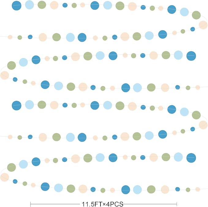 Dusty Blue and Sage Green Beige Polka Dot Garland Olive Green Dusty Blue Cream Nude Hanging Paper Circle Dots Streamer for Birthday Baby Shower Wedding One Silly Goose Theme Party Decorations Supplies