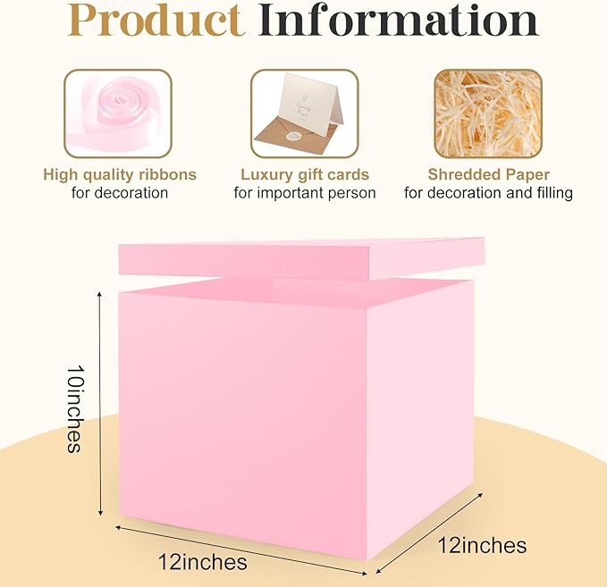 Donyang Gift Box, 12x12x10 inches Large Pink Gift Boxes for Presents with Lids, Birthday Box, Groomsman Proposal Box, for Wedding, Valentine's Day, Mother's Day, Halloween, Christmas Gift Packging