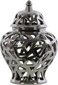 Urban Trends 21285 Ceramic Urn Vase with Cutout Triangle Design, Silver