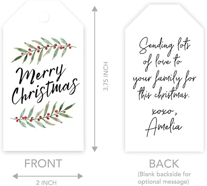 Andaz Press Christmas Holiday Season Classic Gift Tags, Merry Christmas to from Classic Favor Tags, Watercolor Holly Leaves Design, for Holiday Events, Parties, and Favors, 60-Pack