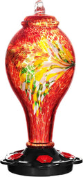 LUJII Hummingbird Feeders for Outdoors, Hand Blown Glass, Never Fade, 36 Fluid Ounces, 5 Feeding Stations, Much Bigger, Garden Backyard Decorative, Containing Ant Moat (Red)