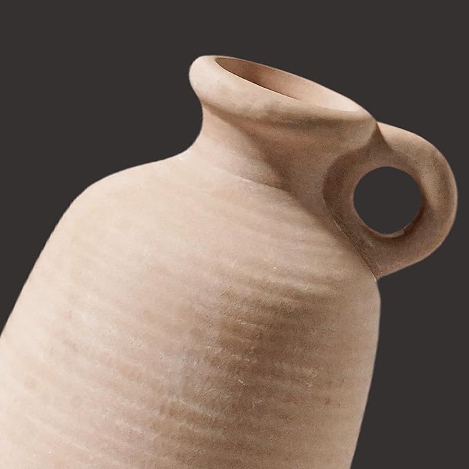 Sunddo Terracotta Rustic Vase with Handle, 10 inch Ceramic Vase, Farmhouse Pottery, Vintage Vases, Centerpiece Table Decorations for Living Room,Shelf Home Decor