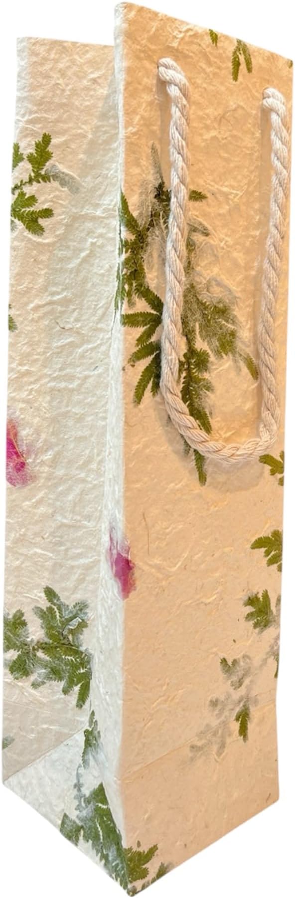 Paperry 14" Floral Wine Gift Bag, Handmade Mulberry Paper, Multiple Design, Kozo Paper Bag, Reusable, Eco-Friendly, Single Pack (Flower)