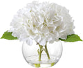 Artificial Hydrangea with Fake Water in Vase, Real Touch Faux Flowers, Silk Fake Hydrangea Flower Arrangement with Faux Water for Home Office Bathroom Wedding Table Centerpiece Decor(White)