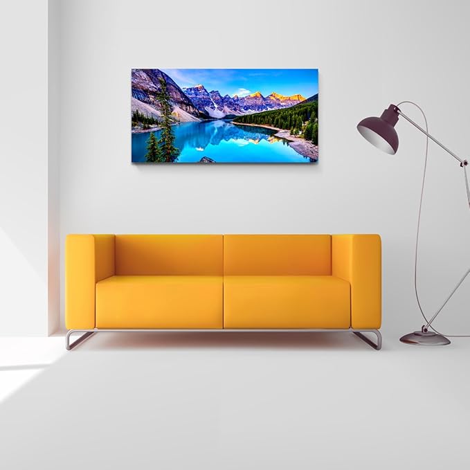 Wall Art Lake Mountain Landscape Picture Print Canvas Wall Art for Living Room Bedroom, Modern Giclee Artwork Home Decor Stretched and Framed Ready to Hang, Waterproof Artwork -28x57inches