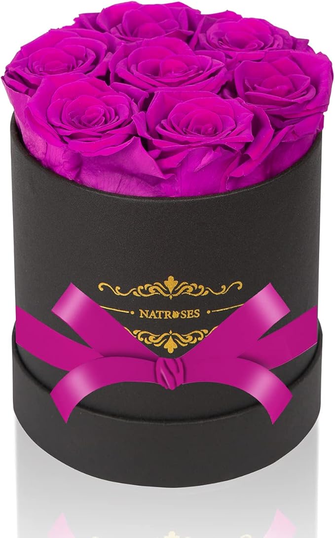 NATROSES 7 Piece Preserved Roses in a Box, Preserved Flowers for Birthday, Flower Gifts for Mothers Day (Purple)