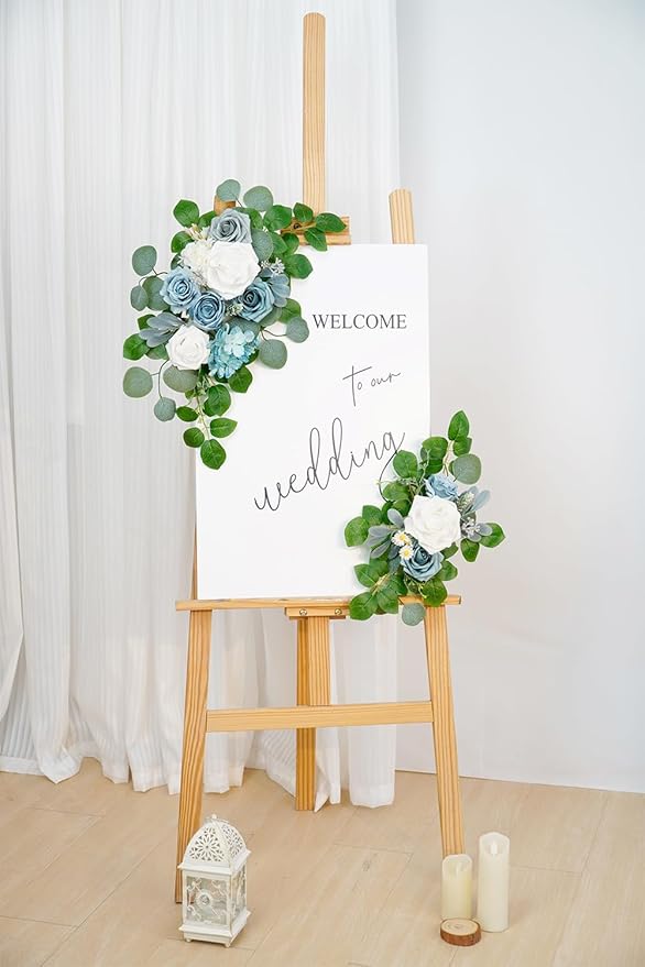 WEIERYUE(Pack of 2 Artificial Flowers Decorations,Artificial Arch Backdrop Garlandfor Ceremony Party Reception Entrance Welcome Easel Door Floral Decor Wall Home Entryway Outdoor(Blue of The Sky)