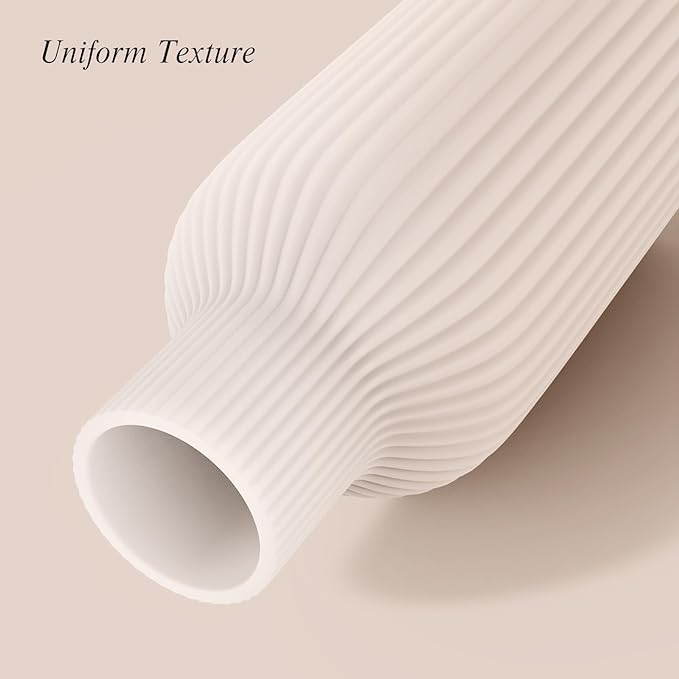 White Ceramic Flower Vase, Minimalist Modern Home Decor, Matte Finish Pampas Grass Vase for Table, Fireplace, Shelf, Mantel, Entryway and Centerpieces