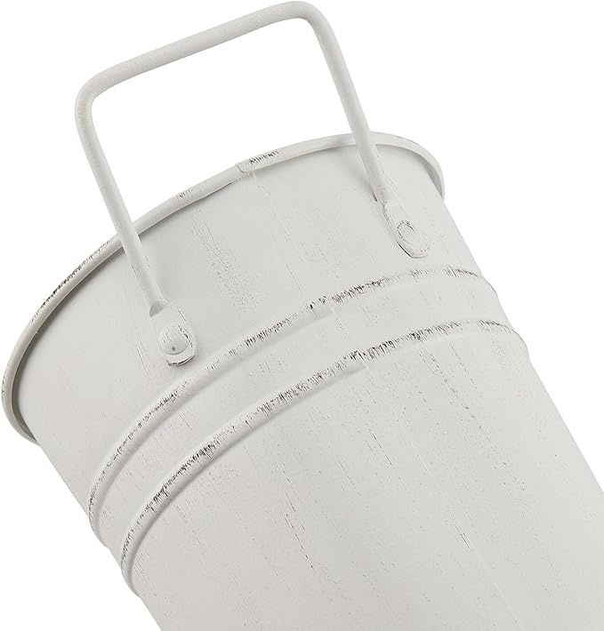 8 Pack 9 Inch Tall Galvanized French Flower Bucket, White Farmhouse Vintage Metal Vases with Handle for Flower Arrangements
