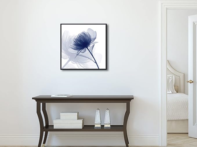 Wieco Art Framed Wall Art Blue Flickering Flower Abstract Canvas Art Large Floral Pictures Prints on Canvas Modern Artwork for Living Room Decoration Bedroom Home Decor