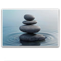 Zen wall art Harmonious grey stones stacked on a calm surface of water Serene Zen decor suitable for tranquil homes and spaces of meditation 24x36in Frameless