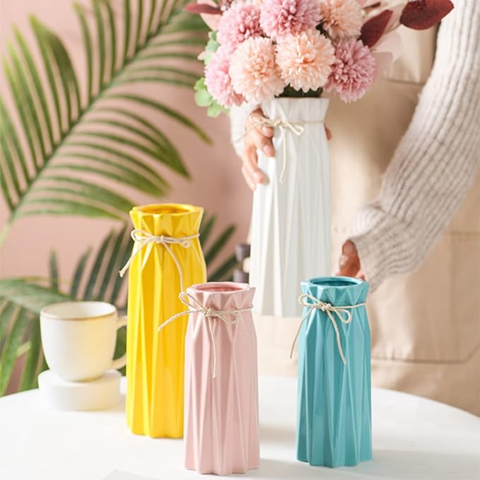 Ceramic Flower Vase Modern Home Decor Vases for Centerpieces Pink Minimalist Farmhouse 9.5" H x 3.9" W Cute Decorative Vases Flowers Tulip Pampas Grass Vase for Table Bathroom Shelf
