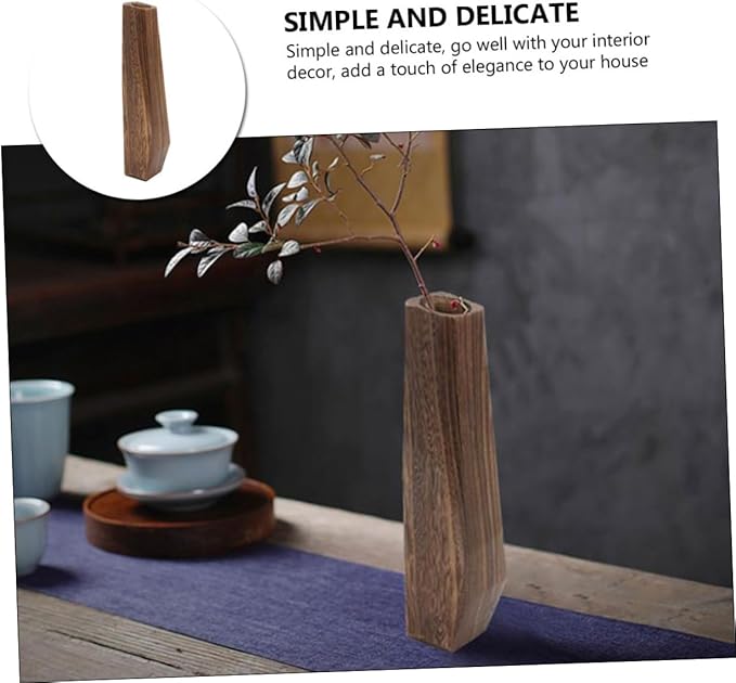 KESYOO Premium Wooden Flower Pot Decorative Plant Vase Leakproof Rustic Wood Planter for Home Office Wedding Decor Single