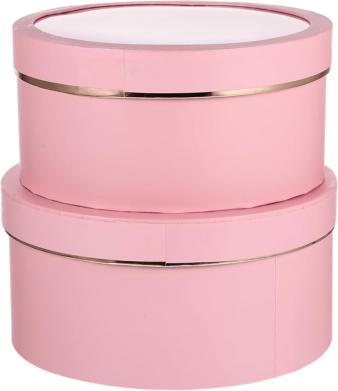 TOVINANNA 2pcs Floral Packaging Boxes with Lids for Valentine S Day Round Window PVC Flower Boxes Coated Paper Lightweight and Portable for Weddings Birthdays Anniversaries