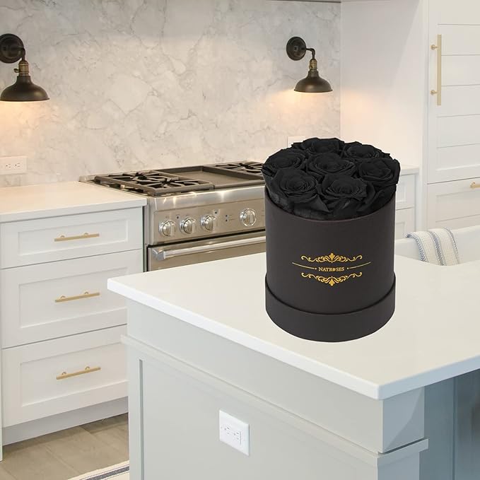 NATROSES 7 Piece Preserved Roses in a Box, Preserved Flowers for Birthday, Flower Gifts for Mothers Day (Black)