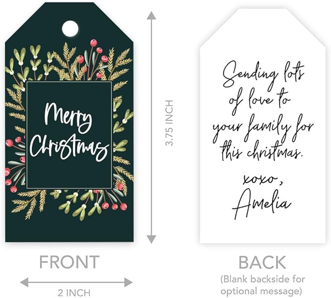 Andaz Press Christmas Holiday Season Classic Gift Tags, Merry Christmas to from Classic Favor Tags, Christmas Square Wreath Design, for Holiday Events, Parties, and Favors, 60-Pack