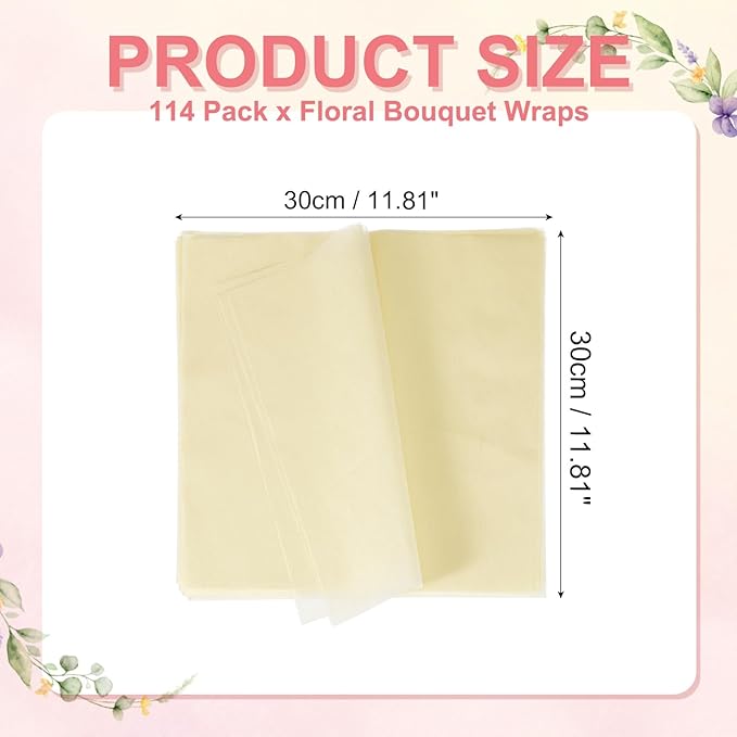 YELARXI Flower Wrapping Paper, Cotton Wrapping Flower Paper, Non-Woven Waterproof Floral Bouquet Wraps - Fitting for (Florist Supplies/Gift) 11.8 x 11.8 Inch & 114 Pack & Light Nude