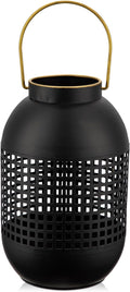 Flower Vase Rustic Metal Vase, 13.8" Black Lantern Vase with Handle for Farmhouse Home Décor Artificial Flowers and Centerpieces