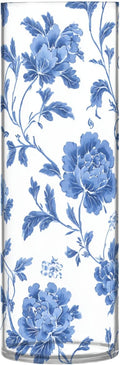 Flower Vase Clear Plastic Cylinder Vases Decor for Centerpieces Home Storage Office Weddings Flowers Blue and White Pattern 11.8 x 3.9 in