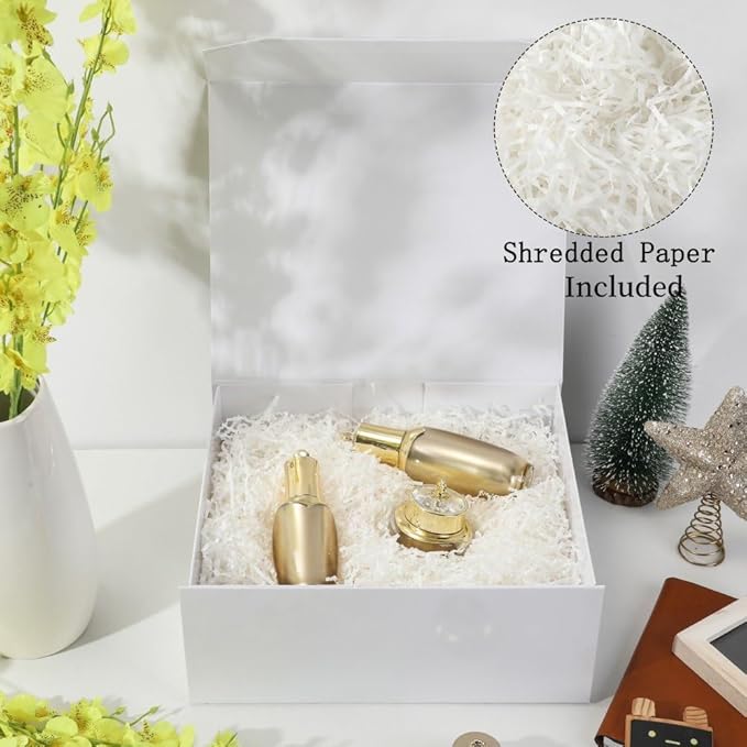 1 Pcs White Gift Box Large 13x11x5.3 Inch Large Black Gift Box Large Magnetic Gift Box with Crinkle Paper White Large Gift Box with Shredded Paper Luxury Gift Boxes with Lids for Presents
