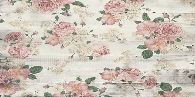 AOFOTO 15x8ft Vintage Wood Plank with Rose Floral Photography Backdrop Retro Pink Roses on Wooden Board Rustic Wedding Background Lady Woman Artistic Portrait Valentine's Day Photoshoot Studio Props
