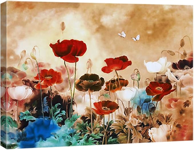 Wieco Art Blooming Poppies Large Colorful Flowers Pictures Paintings on Canvas Wall Art Modern Stretched and Framed Floral Giclee Canvas Prints Artwork for Living Room Bedroom Home Office Decor L