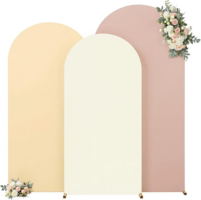 Boho Arch Backdrop Cover 7.2FT 6.6FT 6FT Stretchy Wedding Arch Covers Set of 3 Spandex Fitted Nude Champagne Cream Fabric Backdrop Cover for Party Baby Shower Birthday Decoration