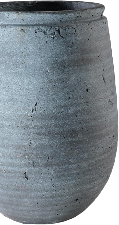 Serene Spaces Living Gray Aged Stone Planter Vase - Decorative Indoor/Outdoor Flower Pot, Textured Stone Finish, Planter & Cachepot, Home Décor for Plants & Flowers, 10" Diameter & 12" Tall, Pack of 1