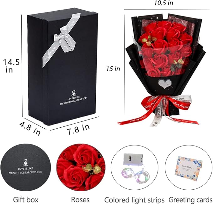 EIGHTOWN Roses Bouquet Artificial Flower - Preserved Red Rose Flowers with Love Necklace for Her - Unique Gifts Valentine's Day, Mother's Day, Thanksgiving, Birthday, Anniversary