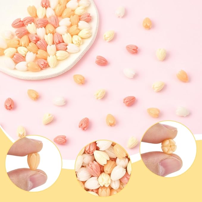 1 Box 100Pcs Carved Flower Beads Colorful Floral Beads Assorted 3D Jasmine Synthetic Coral Dyed Crafts Smooth Loose Spacers for Jewelry Making Bracelets Necklaces DIY Projects Accessories