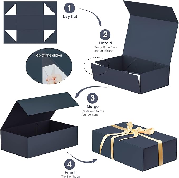 Luxury Large Gift Box 13.8"x9"x4.3" Storage Box Ribbon Magnetic Closure for Luxury Packaging Box for Mother's Day, Birthdays, Bridal Gifts,Weddings