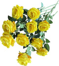 10 Pcs Artificial Rose Bouquets in Faux Flowers with Flannel and Silk-Like Touch Highly Realistic Handmade Ideal for Wedding Hotel Decorations Festival Party Decoration Gift & Props (Yellow)