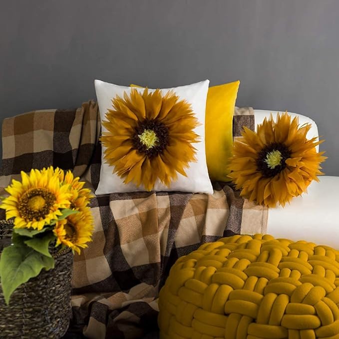 Mustard Yellow Flower Round Throw Pillow Handmade Cute Elegant 3D Sunflower Pillow Boho Farmhouse Decorative Accent Cushion with Insert for Bed Couch Car Living Room Bedroom Home Decor 12Inch
