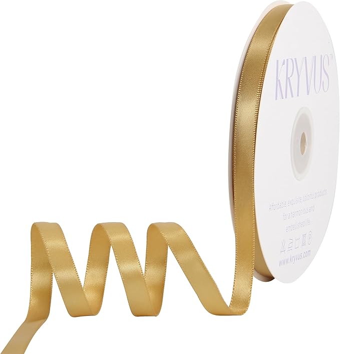Light Gold Satin Ribbon, Double Faced 3/8 Inch X 50 Yards Light Gold Ribbon, Premium Satin Ribbon for Gift Wrapping, Crafts, Hair Bow Making, Sewing, Flower Bouquet, Wedding Party Decor